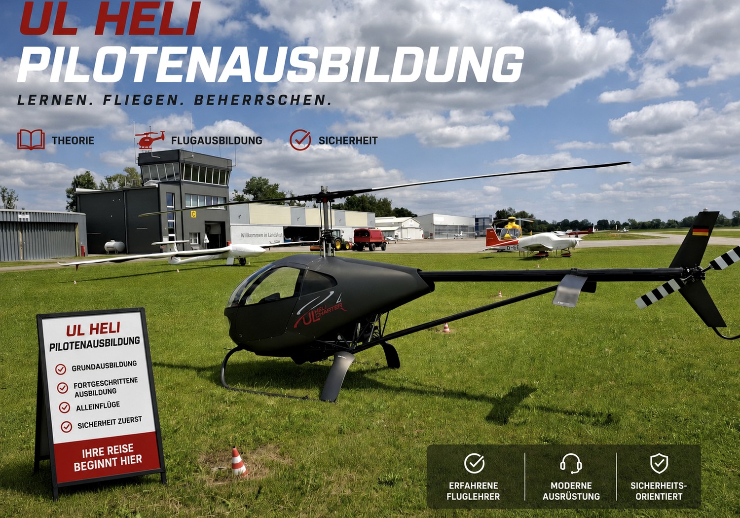 Interessenten im Cockpit eines Hubschraubers auf der Messe